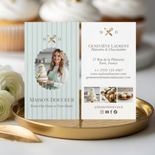 Cartão De Visita Padaria Elegante Chic Listras e Batedeira Dourada 