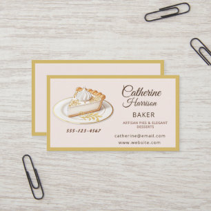 Cartão De Visita Padaria Elegante com Fatia de Torta e Floreio Dour