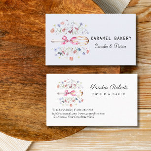 Cartão De Visita Padaria Elegante de Flores Silvestres e Batedeira