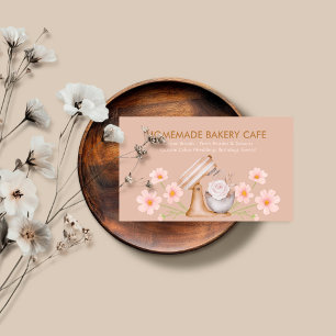 Cartão De Visita Padaria Floral de Bolo de Massa Marrom Simples