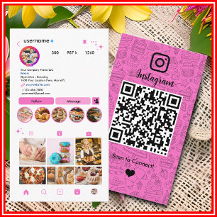 Cartão De Visita Padaria Instagram Chef Bolo Rosa e Branco QR