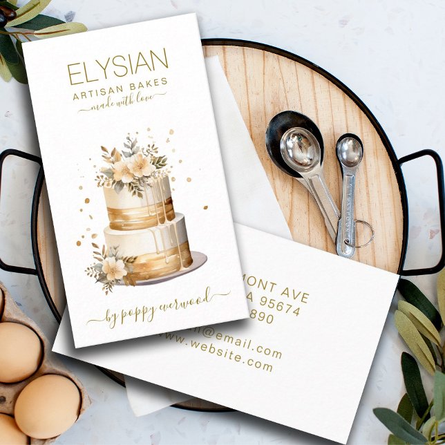 Cartão De Visita Padaria pastelaria Chef Beige Dourado (Criador carregado)