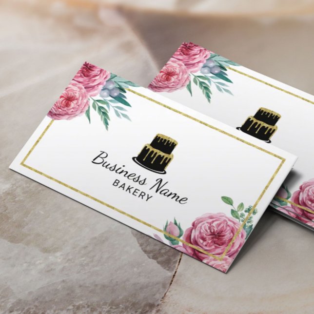 Cartão De Visita Padaria Pastelaria Chef Bolo Aquarela Elegante Flo (Criador carregado)