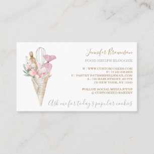 Cartão De Visita Padaria Pastelaria Flores Rosa Boho Chef Criativo
