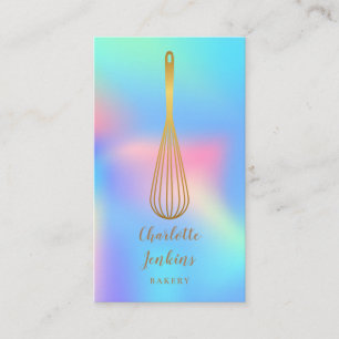 Cartão De Visita Padaria Patisserie Gold Whisk Arco-íris Holográfic