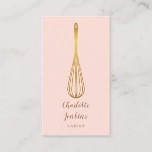 Cartão De Visita Padaria Patisserie Gold Whisk Rosa Bege