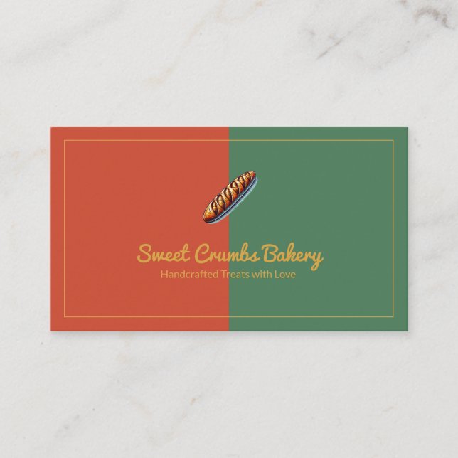 Cartão De Visita Padaria Personalizada Terracotta, Verde, Amarelo d (Frente)