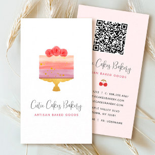 Cartão De Visita Padaria Rosa Roxo Bolo Código QR Confeiteiro Moder