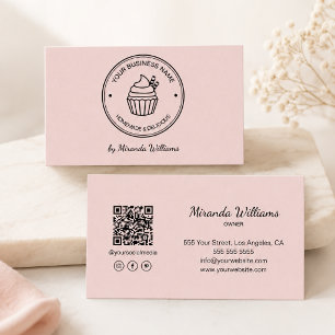 Cartão De Visita Padaria Rosa Seu Próprio Logotipo QR Mídia Social
