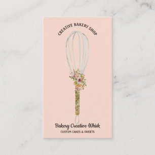 Cartão De Visita Padaria Rustic Whisk Floral Blush Rosa
