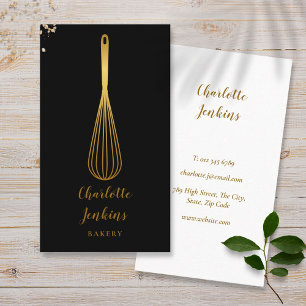 Cartão De Visita Padaria Simple Whisk Patisserie Black Gold