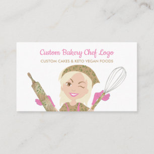 Cartão De Visita Padaria Sorriso Amarelo Rosa Menina Chef Vegan Pat