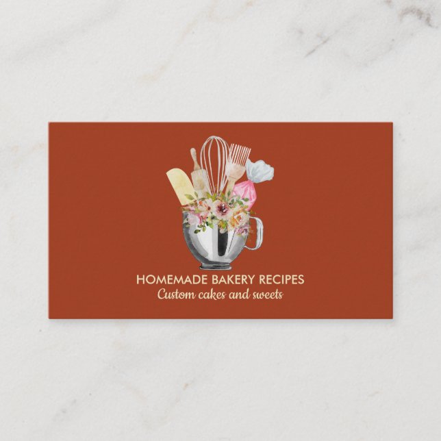 Cartão De Visita Padaria Terra Cook Chef Aquarela Utensils (Frente)