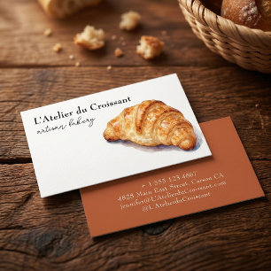 Cartão De Visita Padeiro de Padaria Artesanal de Croissant em Aquar