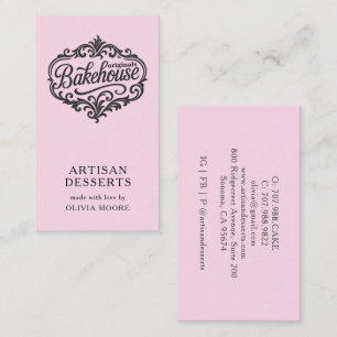 Cartão De Visita Padeiro de Padaria Rosa Elegante Chef de Confeitar