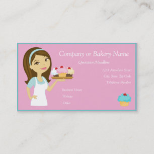 Cartão De Visita Padeiro do cupcake do Brunette/Aqua/cartão de