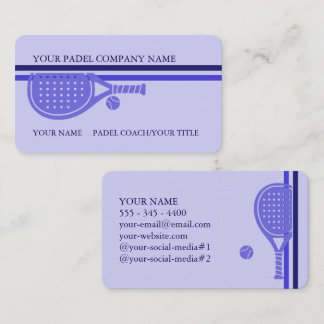Cartão De Visita Padel Business Card-Sleek Padel Style–Blue Lilac