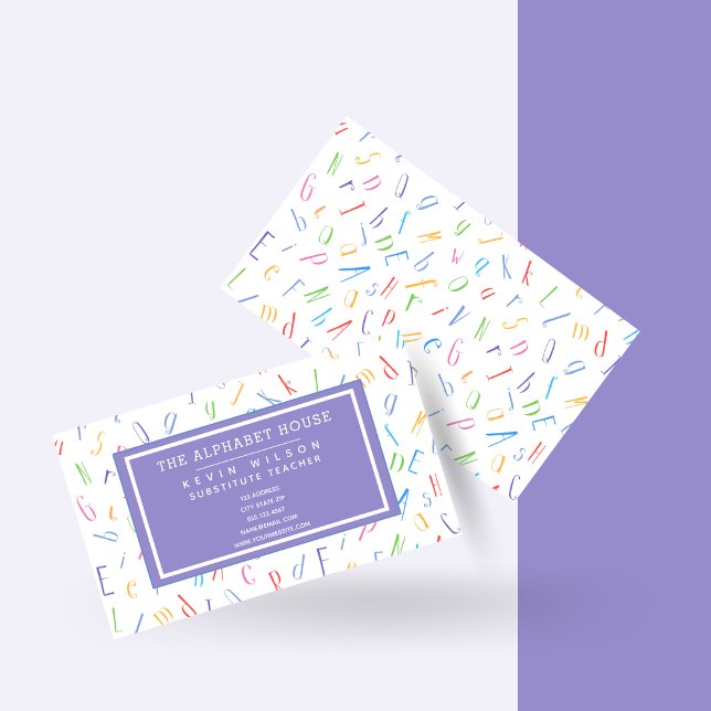 Cartão De Visita Padrão alfabético - professor substituto/professor (Criador carregado)