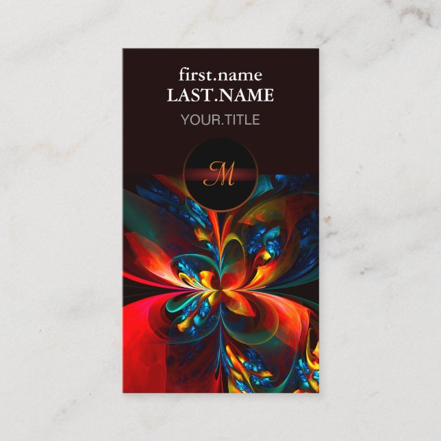 Cartão De Visita Padrão Azul Laranja-Abstrato Floral Moderno #14 (Frente)