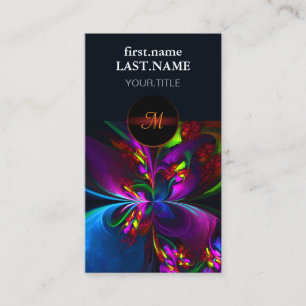 Cartão De Visita Padrão Azul Vermelho Abstrato Floral Moderno #15