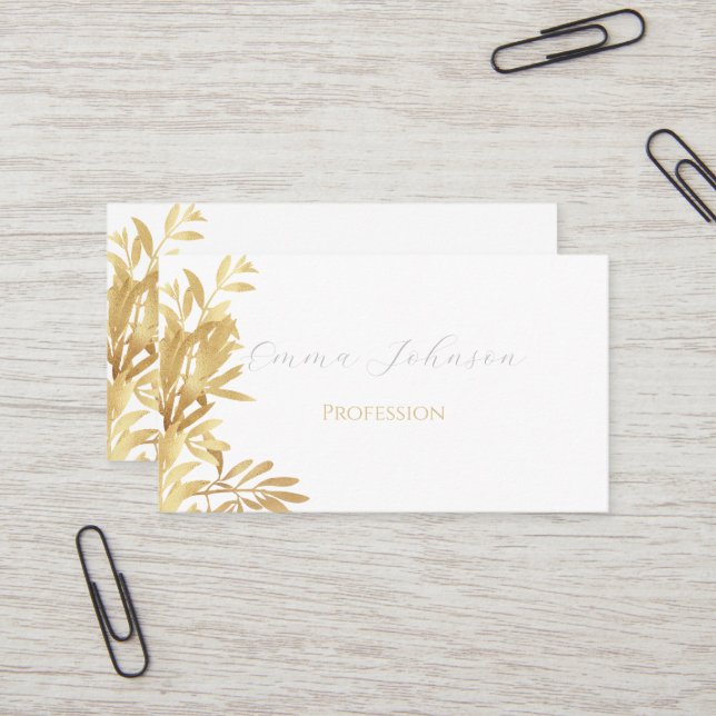 Cartão De Visita Padrão Branco do ramo Oleícola Dourado Elegante (Frente/Verso In Situ)