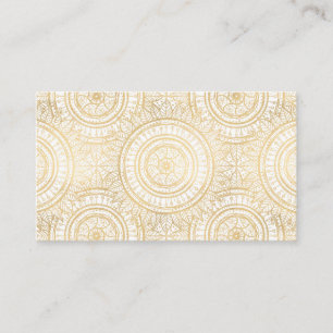 Cartão De Visita Padrão Branco Elegante Dourado de Mandala Girasso
