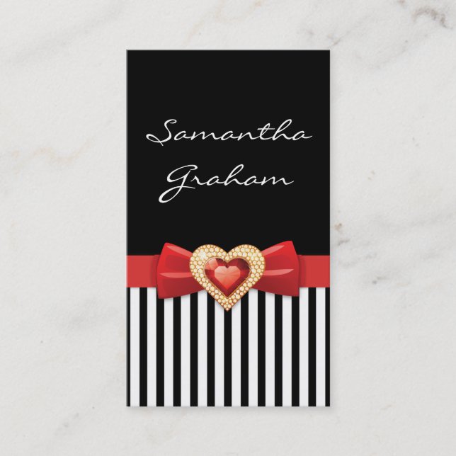 Cartão De Visita Padrão branco preto listrado com arco vermelho e j (Frente)