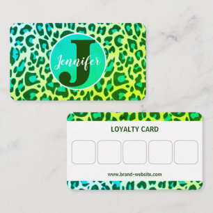Cartão De Visita Padrão Brilhante de Impressão do Leopardo Verde Br