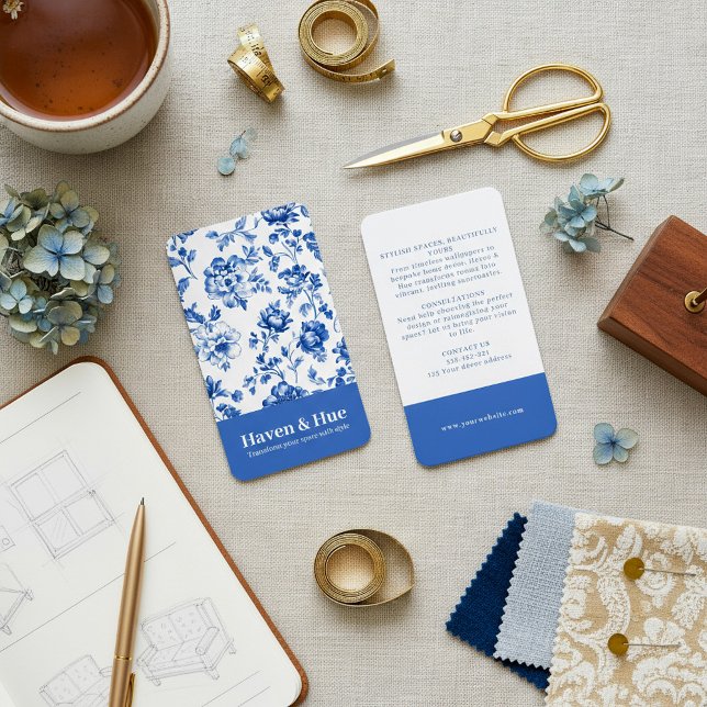 Cartão De Visita Padrão Clássico de Delft Floral Azul (Blue Floral Classic delftware Pattern Business Card.)