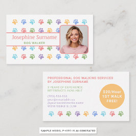 Cartão De Visita Padrão Colorido de Patas com Foto Personalizada de