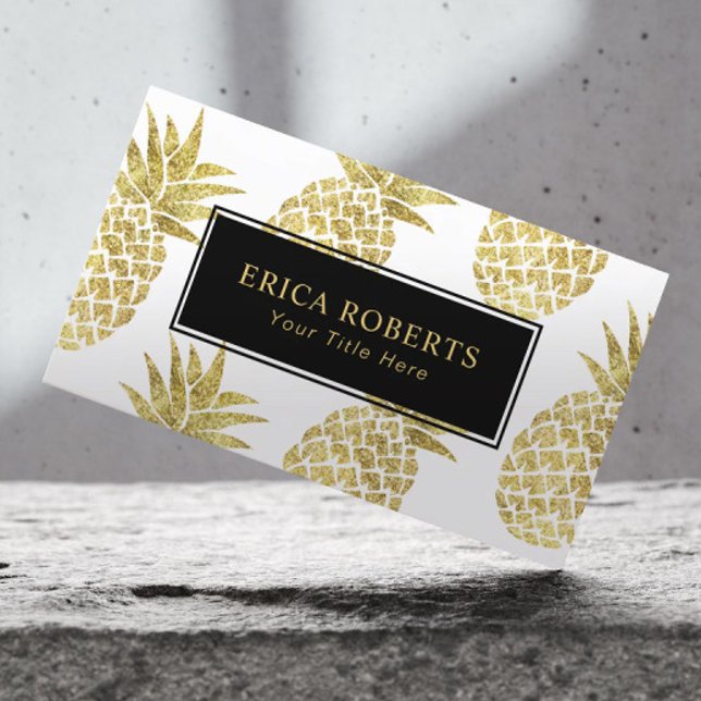 Cartão De Visita Padrão de ananás ouro Tropical Moderna (Criador carregado)