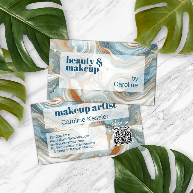 Cartão De Visita Padrão de Arte Azul Branco Azul-Cinza Dourado (Criador carregado)