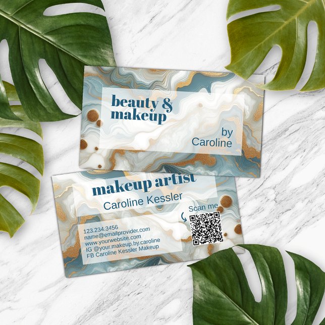 Cartão De Visita Padrão de Arte do Mármaco Branco Azul-Teal Dourado (Criador carregado)