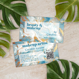 Cartão De Visita Padrão de Arte Dourada Marble Azul-Turquesa Azul