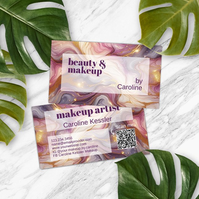 Cartão De Visita Padrão de Arte Marble Dourada Violeta Rosa Escuro (Criador carregado)