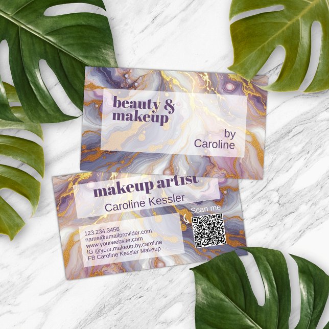 Cartão De Visita Padrão de Arte Marble Dourado Rosa Azul Roxo (Criador carregado)