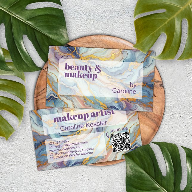 Cartão De Visita Padrão de Arte Marble Dourado Rosa-Roxo Azul (Criador carregado)