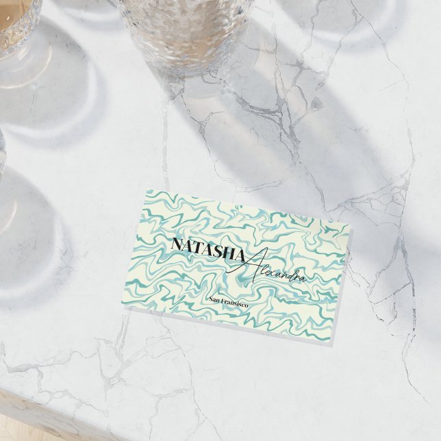 Cartão De Visita Padrão de Boho Líquido do Hippie 70s Blue Marble (Criador carregado)