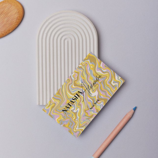 Cartão De Visita Padrão de Boho Líquido do Hippie 70s Green Marble (Criador carregado)