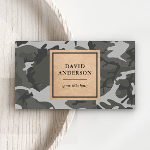 Cartão De Visita Padrão de Camouflage da Cinza rustic Kraft Woodlan
