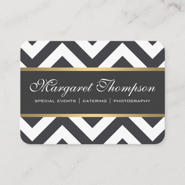 Cartão De Visita Padrão de Chevron Elegante Dourado de Luxe (Frente)