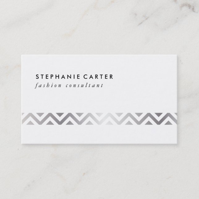 Cartão De Visita Padrão de Chevron Prata (Frente)