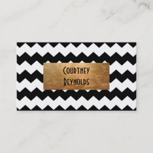 Cartão De Visita Padrão de Chevron Preto e Branco Retro Cobre