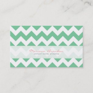 Cartão De Visita Padrão De Chevron Verde E Branco Elegante 2
