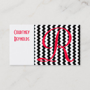 Cartão De Visita Padrão de Chevron Vermelho Preto e Branco Monogram