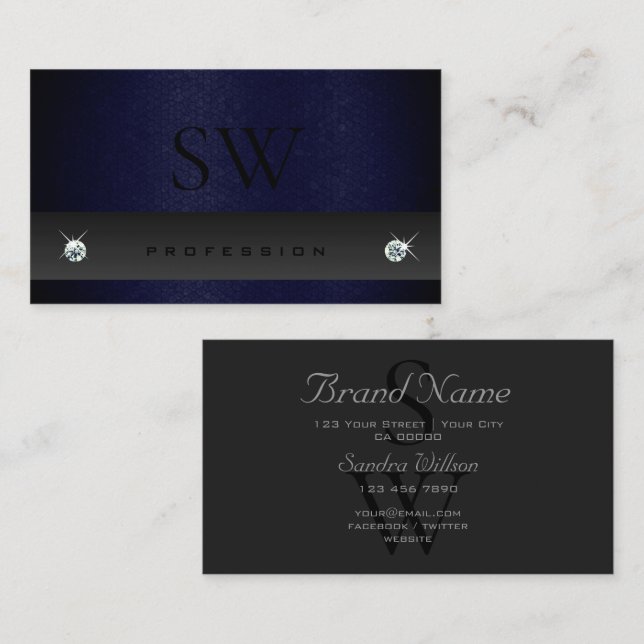 Cartão De Visita Padrão de Cobra Azul de Cinza Escuro Elegante com  (Frente/Verso)