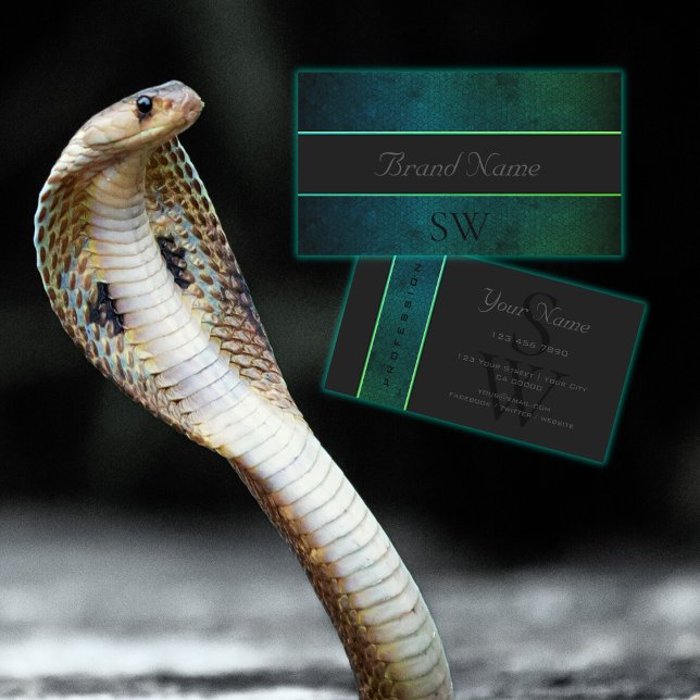 Cartão De Visita Padrão de Cobra de Gradiente Verde Teal com Monogr (Criador carregado)
