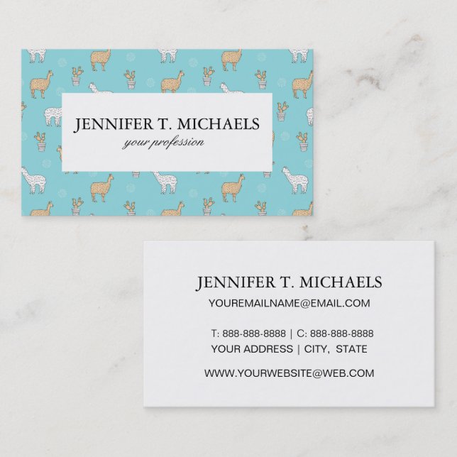 Cartão De Visita Padrão de Cute Alpaca Llama Cactus (Frente/Verso)