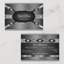 Cartão De Visita Padrão de Efeito Silver Elegante e Rhinestones Fau