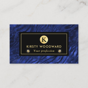 Cartão De Visita Padrão de faixas de brilho azul e Dourado com bril